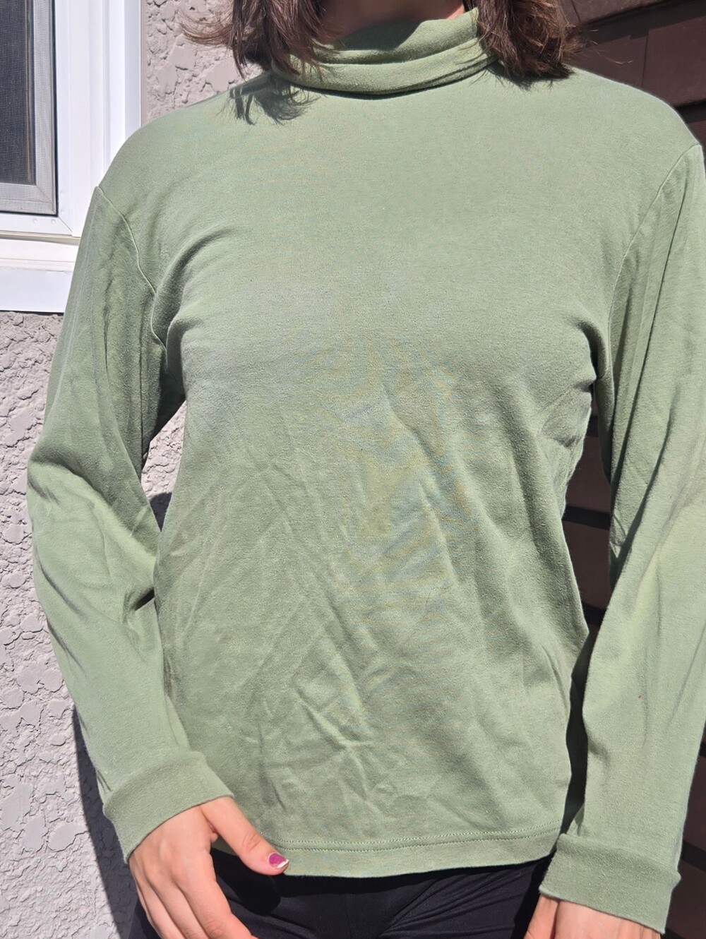 Women's Vintage 90s Eddie Bauer Light Green Turtleneck Top Medium